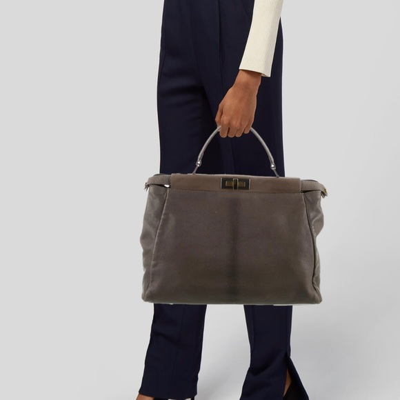 Grey Fendi “peek a boo” handbag with crossbody strap. - Picture 4 of 6